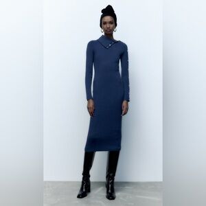 NWOT ZARA RIBBED KNIT MIDI DRESS, SIZE L